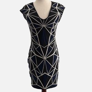 RVN Geometric Textured Jacquard Bodycon Dress - Size Large